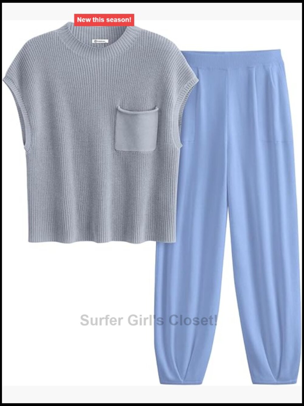 Knit Vest Tops Sweatpants 2 Piece Lounge Set for Women